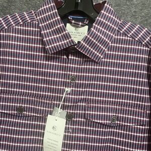 CON.STRUCT Shirt Mens M Plaid Button Up Stretch Thick‎ Lined Pockets Preppy NEW